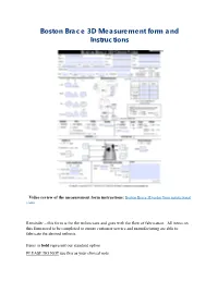 Boston Brace 3D Measurement Form and Instructions