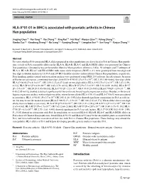 HLA-A*01:01 in MHC Is Associated with Psoriatic Arthritis in Chinese Han Population