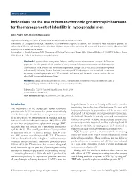 Indications for the Use of Human Chorionic Gonadotropic Hormone for the Management of Infertility in Hypogonadal Men