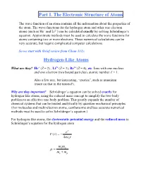 Part 1. the Electronic Structure of Atoms Hydrogen-Like Atoms