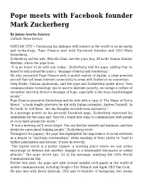 Pope Meets with Facebook Founder Mark Zuckerberg