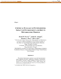 Chemical Ecology of Echinoderms: Impact of Environment and Diet in Metabolomic Profile