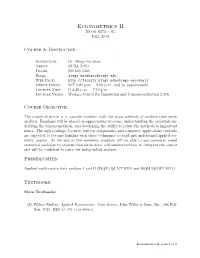 Econometrics II Econ 8375 - 01 Fall 2018