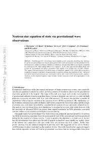 Neutron Star Equation of State Via Gravitational Wave Observations