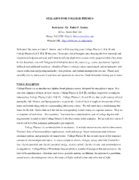 College Physics Syllabus