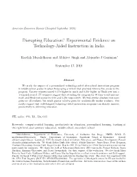 Disrupting Education? Experimental Evidence on Technology-Aided Instruction in India