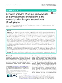 Genomic Analyses of Unique Carbohydrate and Phytohormone Metabolism in the Macroalga Gracilariopsis Lemaneiformis (Rhodophyta)