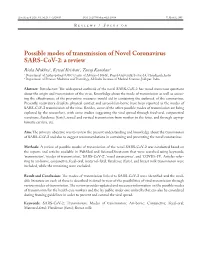 Possible Modes of Transmission of Novel Coronavirus SARS-Cov-2