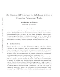 The Plimpton 322 Tablet and the Babylonian Method of Generating