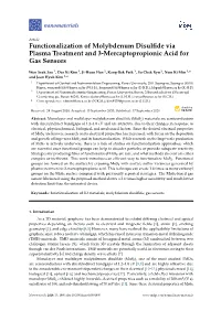 Functionalization of Molybdenum Disulfide Via Plasma Treatment And