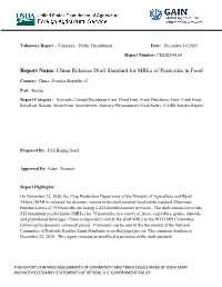 Report Name:China Releases Draft Standard for Mrls of Pesticides In