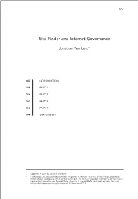 Site Finder and Internet Governance