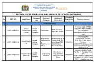 TANZANIA LOCAL SUPPLIERS and SERVICE PROVIDERS DATABASE Country of Company Business Additional No