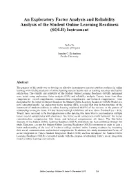 An Exploratory Factor Analysis and Reliability Analysis of the Student Online Learning Readiness (SOLR) Instrument