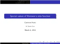 Special Values of Riemann's Zeta Function