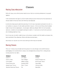 Classes Racing Class Allocation