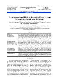 Cryopreservation of Plbs of Brassidium Fly Away Using Encapsulation-Dehydration Technique