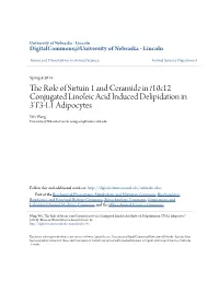 The Role of Sirtuin 1 and Ceramide in T10c12 Conjugated Linoleic Acid