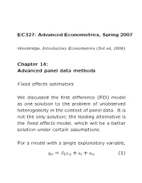 Advanced Panel Data Methods Fixed Effects Estimators We Discussed The