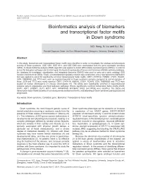 Bioinformatics Analysis of Biomarkers and Transcriptional Factor Motifs in Down Syndrome