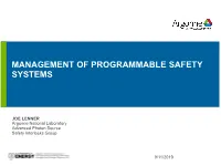 Management of Programmable Safety Systems