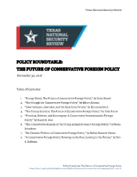 THE FUTURE of CONSERVATIVE FOREIGN POLICY November 30, 2018