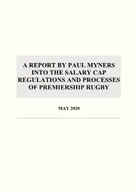 A Report by Paul Myners Into the Salary Cap Regulations and Processes of Premiership Rugby