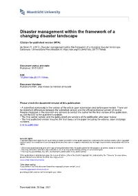 Disaster Management Within the Framework of a Changing Disaster Landscape
