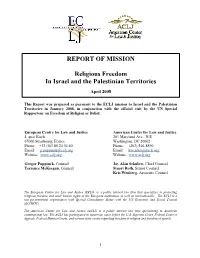 REPORT of MISSION Religious Freedom in Israel and The