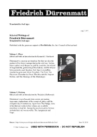 Friedrich Dürrenmatt Translated by Joel Agee