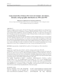 Lung Nematodes of Sheep (Ovis Aries) in Iceland - Prevalence, Intensity and Geographic Distribution in 1992 and 1993