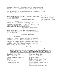 COURT of APPEALS of the STATE of NEW YORK ------X in the Matter of a Proceeding Under Article 70 of the CPLR for a Writ of Habeas Corpus