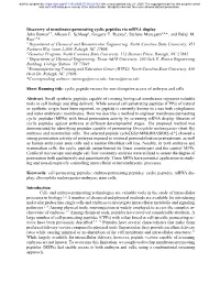 Discovery of Membrane-Permeating Cyclic Peptides Via Mrna Display John Bowen1†, Allison E