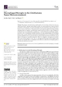 Macrophages/Microglia in the Glioblastoma Tumor Microenvironment