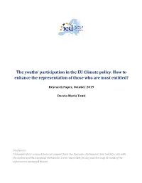 The Youths' Participation in the EU Climate Policy. How to Enhance the Representation of Those Who Are Most Entitled?