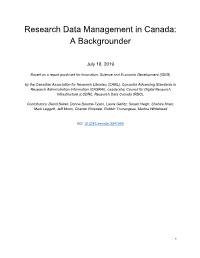 Research Data Management in Canada: a Backgrounder