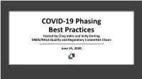 COVID-19 Phasing Best Practices Hosted by Chay Indra and Kelly Darling NNFA/NALA Quality and Regulatory Committee Chairs
