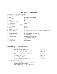 Curriculum Vitae Section a (Personal Data)