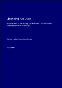 Licensing Act 2003: Live Music in Three Rivers