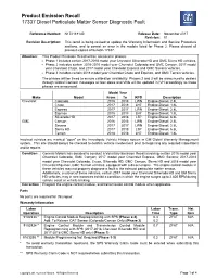 Product Emission Recall 17337 Diesel Particulate Matter Sensor Diagnostic Fault