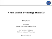 Venus Balloon Technology Summary
