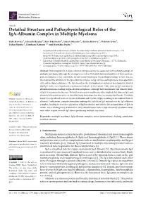 Detailed Structure and Pathophysiological Roles of the Iga-Albumin Complex in Multiple Myeloma