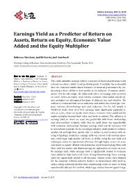 Earnings Yield As a Predictor of Return on Assets, Return on Equity, Economic Value Added and the Equity Multiplier