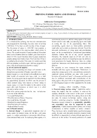 PRINTING PAPERS: SIZING and ITS ROLE Manisha S