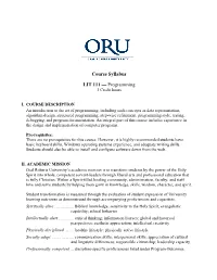Course Syllabus LIT 111 — Programming