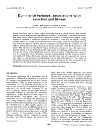 Dominance Variance: Associations with Selection and Fitness