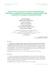 Record of the Occurrence of Lachesis Muta (Serpentes, Viperidae) in an Atlantic Forest Fragment in Paraíba, Brazil, with Comments on the Species’ Preservation Status