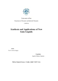 Synthesis and Applications of New Ionic Liquids