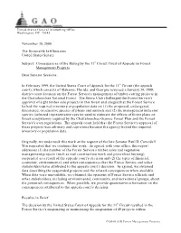 GAO-01-51R Consequences of the Ruling by the 11Th Circuit Court of Appeals on Forest Management Projects