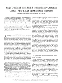 High-Gain and Broadband Transmitarray Antenna Using Triple-Layer Spiral Dipole Elements Ahmed H